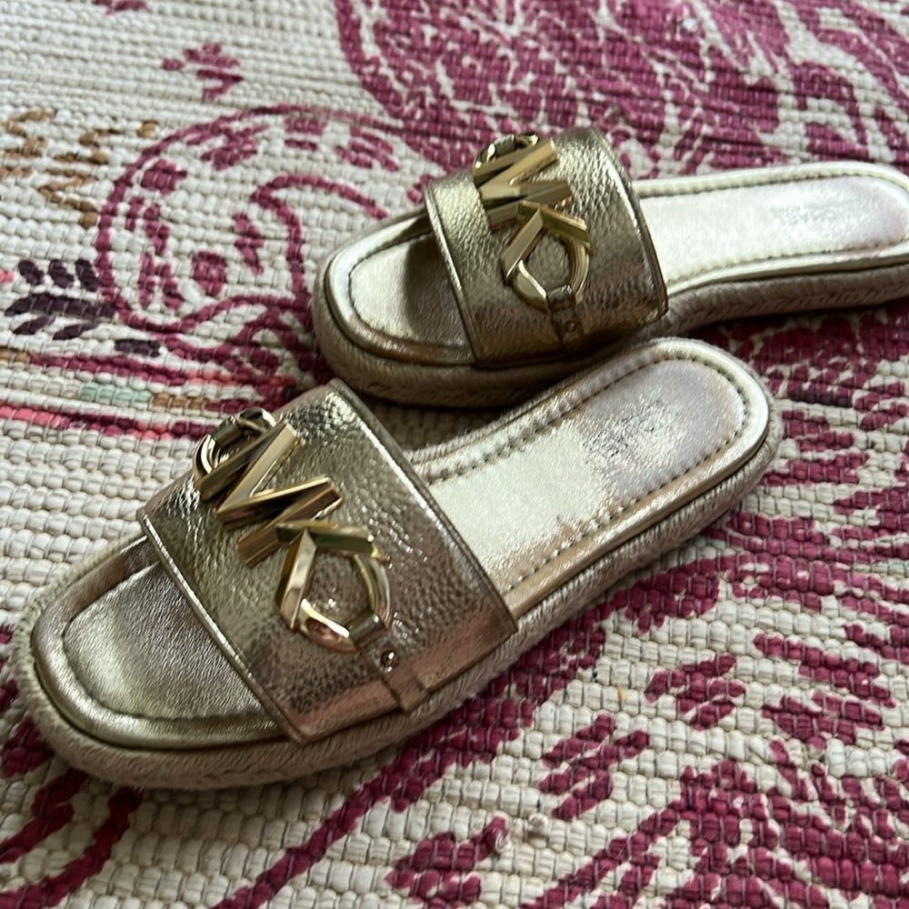 Michael Kors Izzy Logo Embellished Metallic Slide Sandal